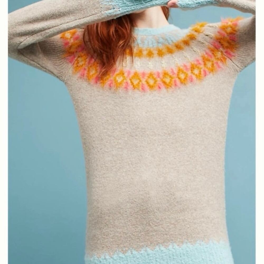 Anthropologie Sleeping on Snow Fair Isle Tunic Sweater – Size Medium - Picture 2 of 11